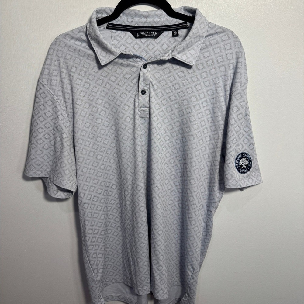 7 Diamonds Nassau Polo Mens XL Light Blue Geometric Forest Park Golf Logo